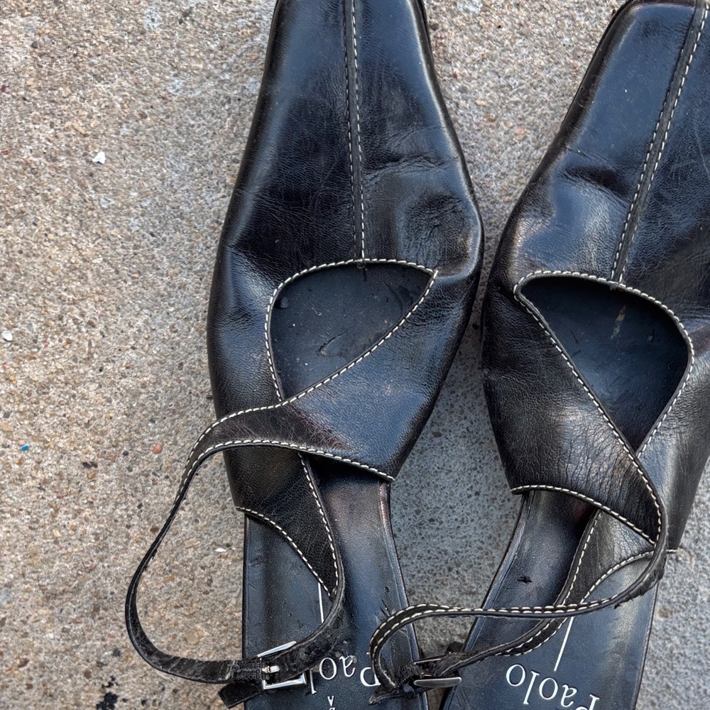 Paola Frani Black Leather Flats As-is